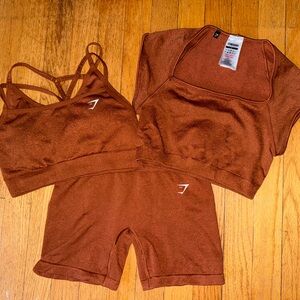 Gymshark Adapt Fleck Bra Crop Top Shorts Set Copper Brown Small